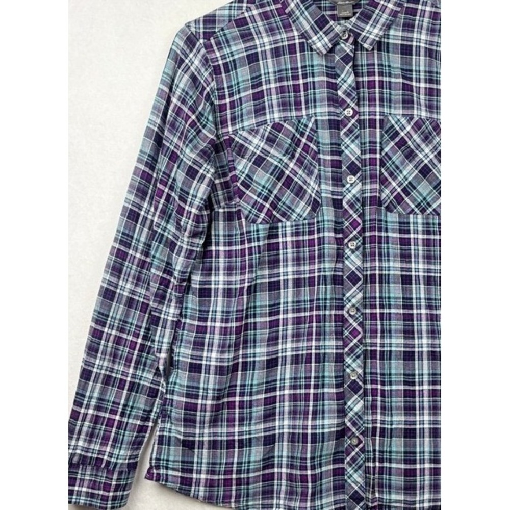 Eddie Bauer Button Down Shirt Womens L Plaid Classic Fit Outdoor‎